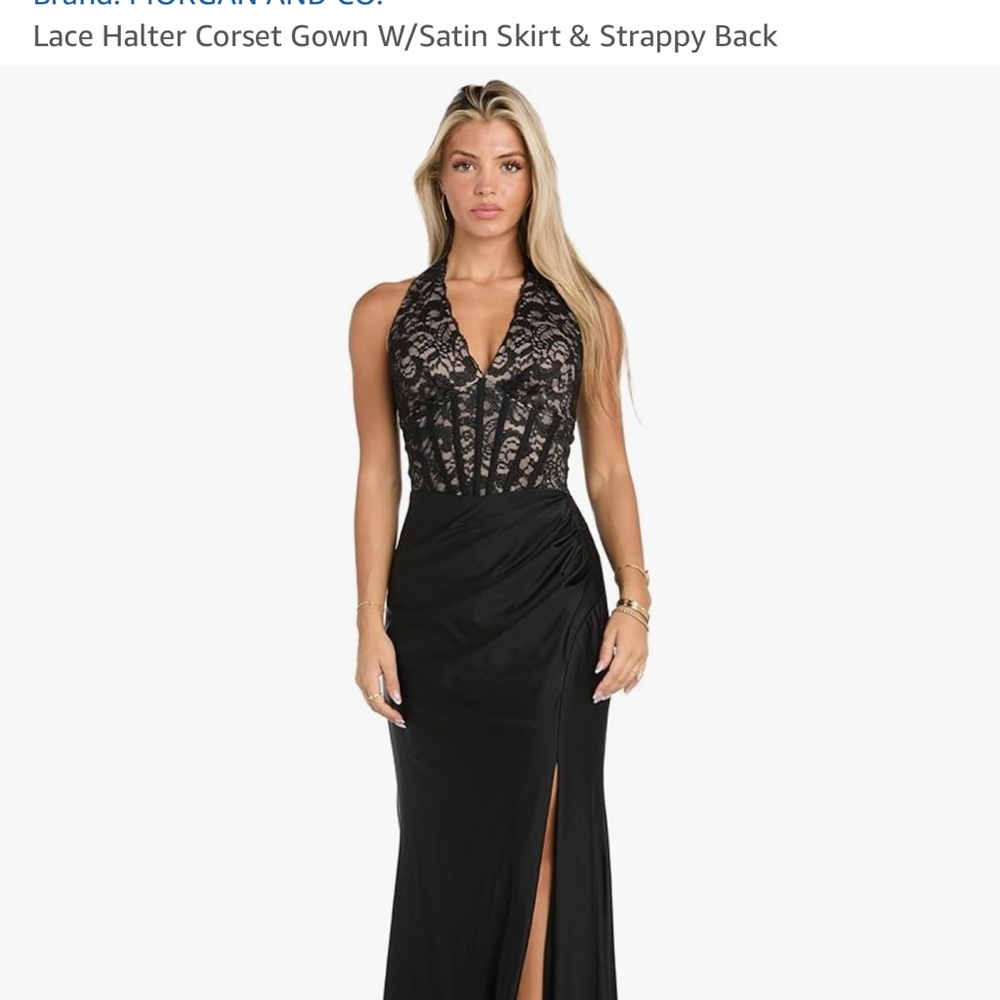 Morgan & Co. Black Lace Backless Gown